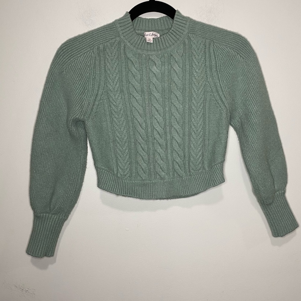 For Love and Lemons Cropped Sage green sweater